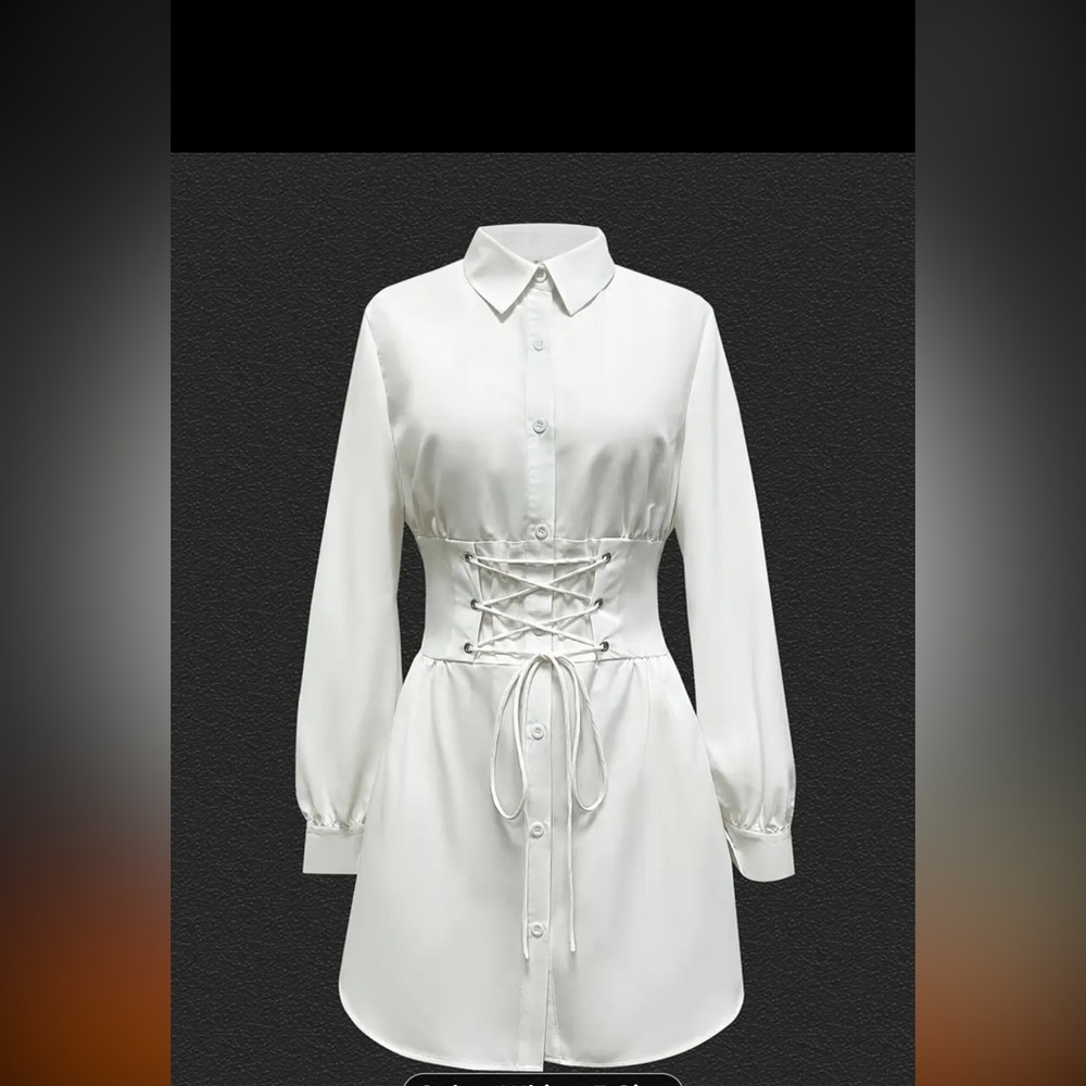 White shirt dress with corset type waist